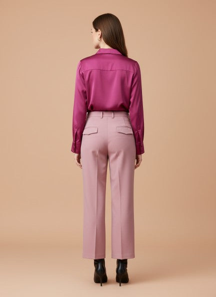 Banana Crepe French Rose Straight Fit Flap Pocket Trouser