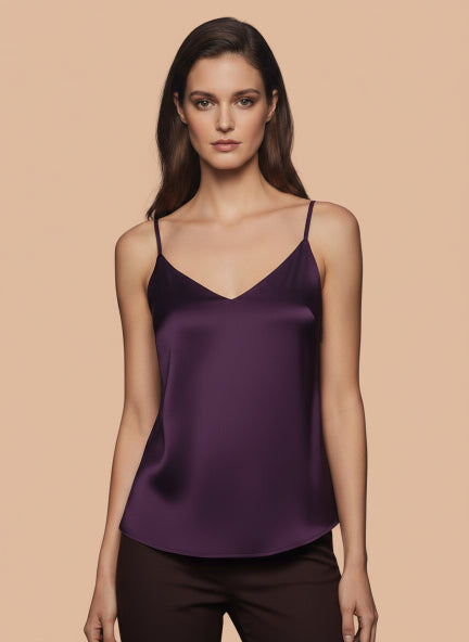 European Satin V-Neck Sleeveless Top
