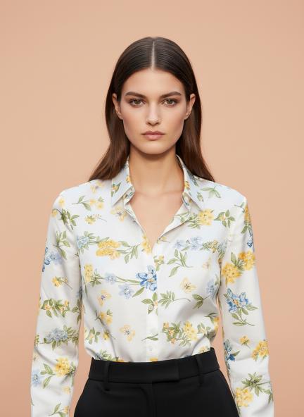 Linen Satin Multicolour Regular Length Straight Hem Digital Print Shirt