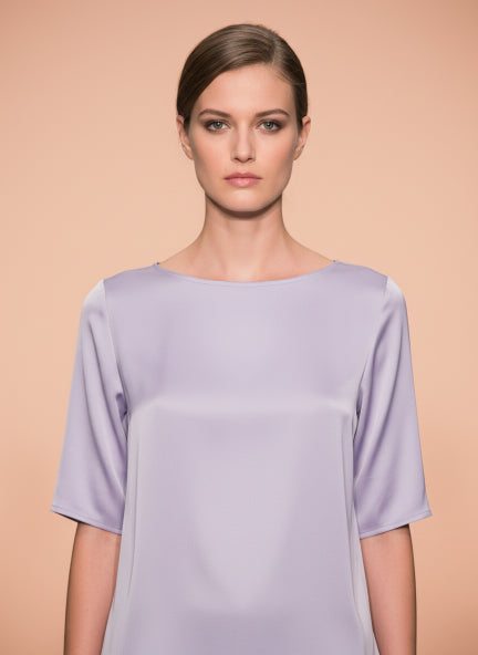 European Satin Solid Crew Neck Top