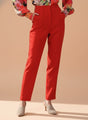Banana Crepe Mars Red Skin Fit With Multi Pleated Trouser
