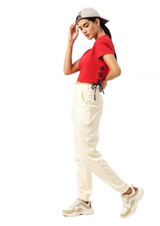 Womens Premium Cotton Lycra Smart Fit Contrast Dori With Printed Top