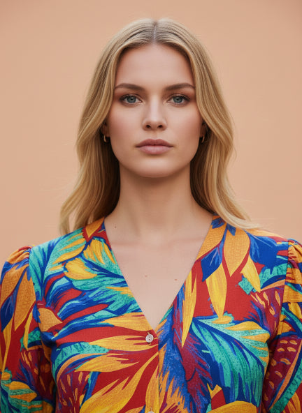 Rayon Printed Puff Sleeve A Line Front Button Maxi Dress