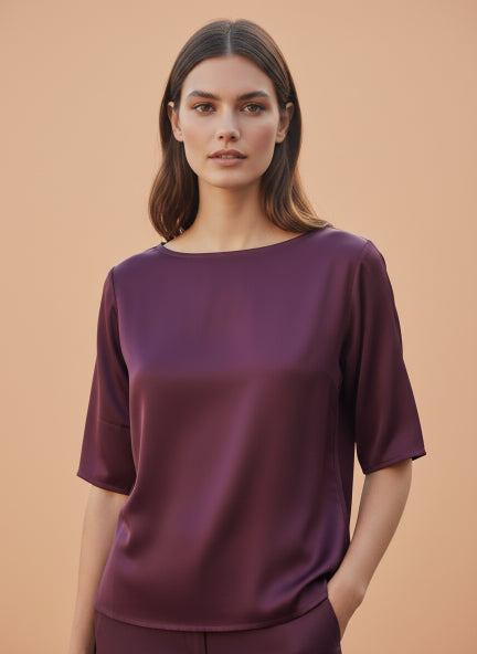 Elegant Deep Plum European Satin Top
