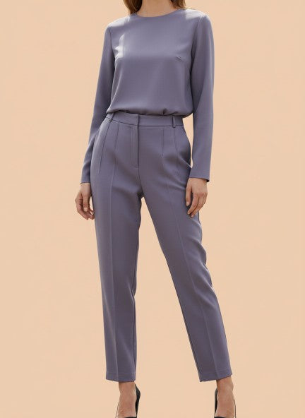 Banana Crepe Off White Skin Fit Multi Pleated Trouser