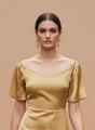 Women’s Luxury European Satin Mustard Midi Dress