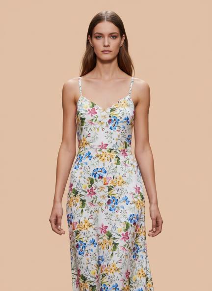 Premium Micro Digital Print  Shoulder Strap Bodycon Maxi Dress With Slash Pocket