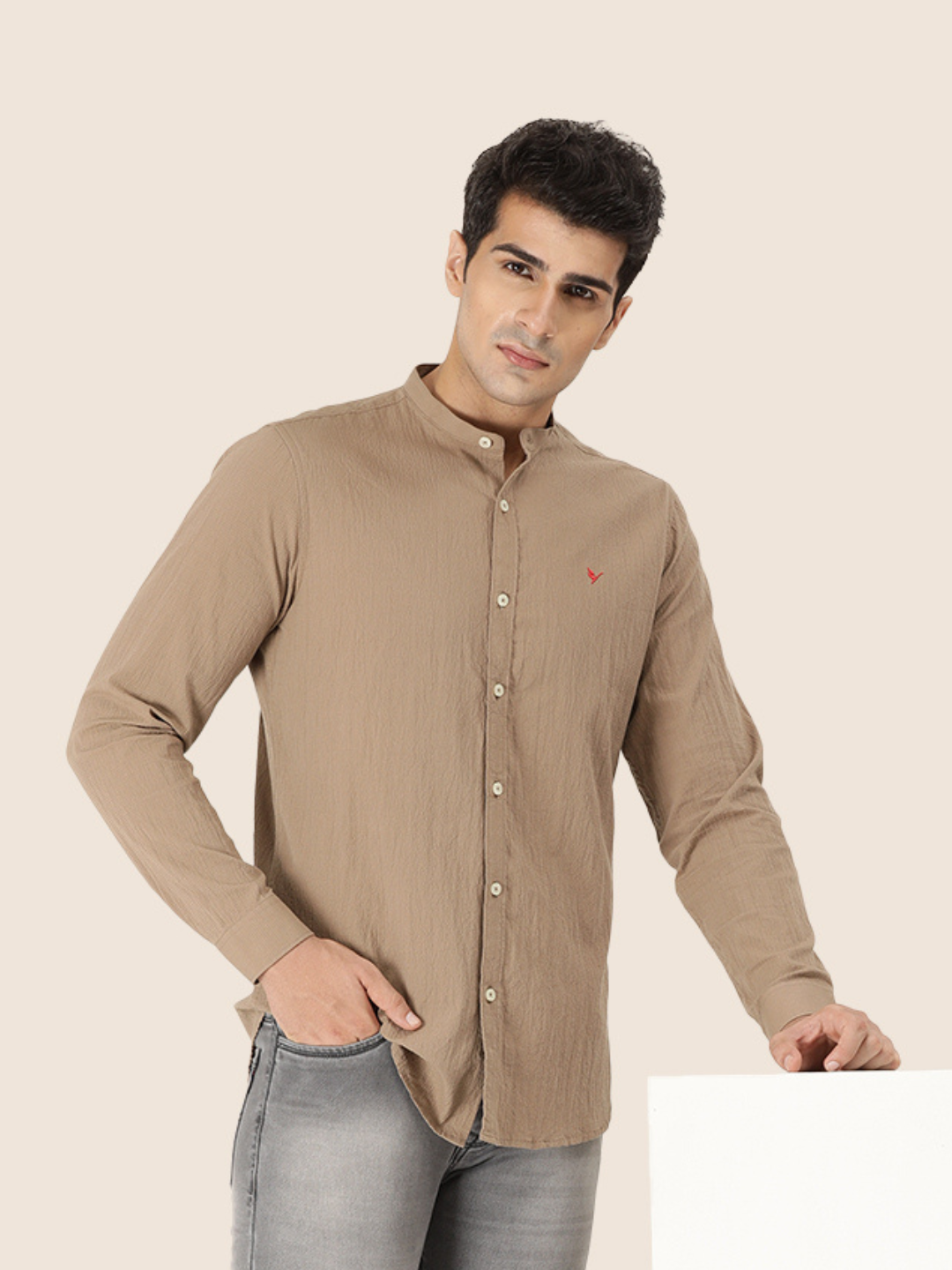 Premium Men'S Crinkle Cotton Shirt | Mustard