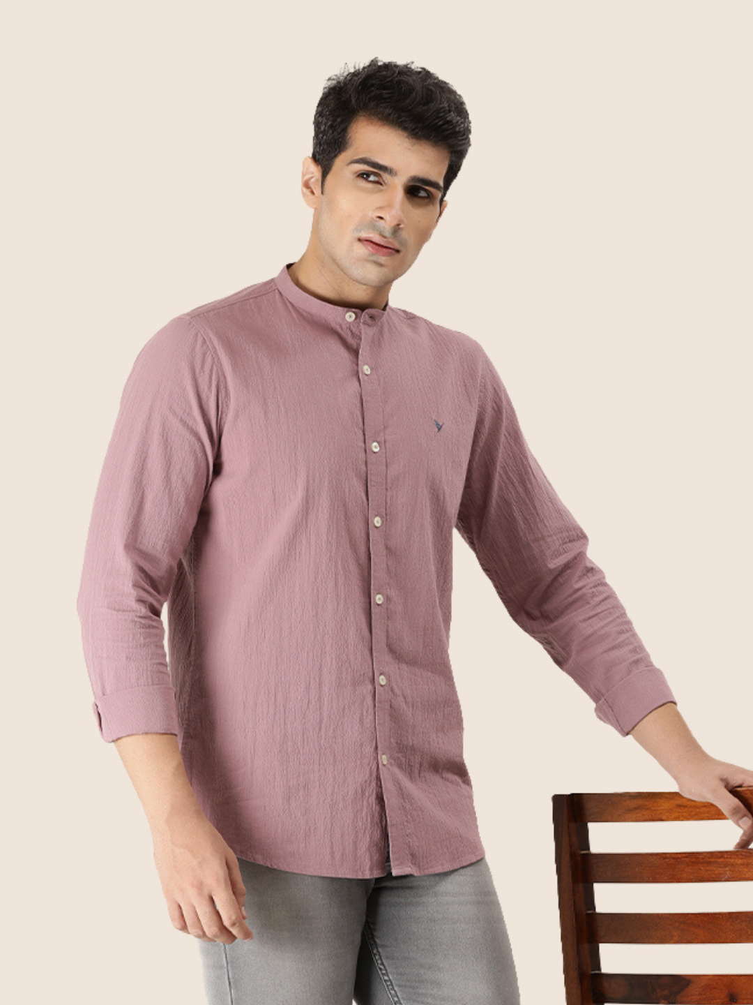Premium Men'S Crinkle Cotton Shirt | Mauve