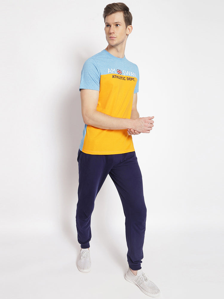 MENS PREMIUM COTTON COLOURBLOCK PRINTED HALF SLEEVE CREW NECK T-SHIRTS