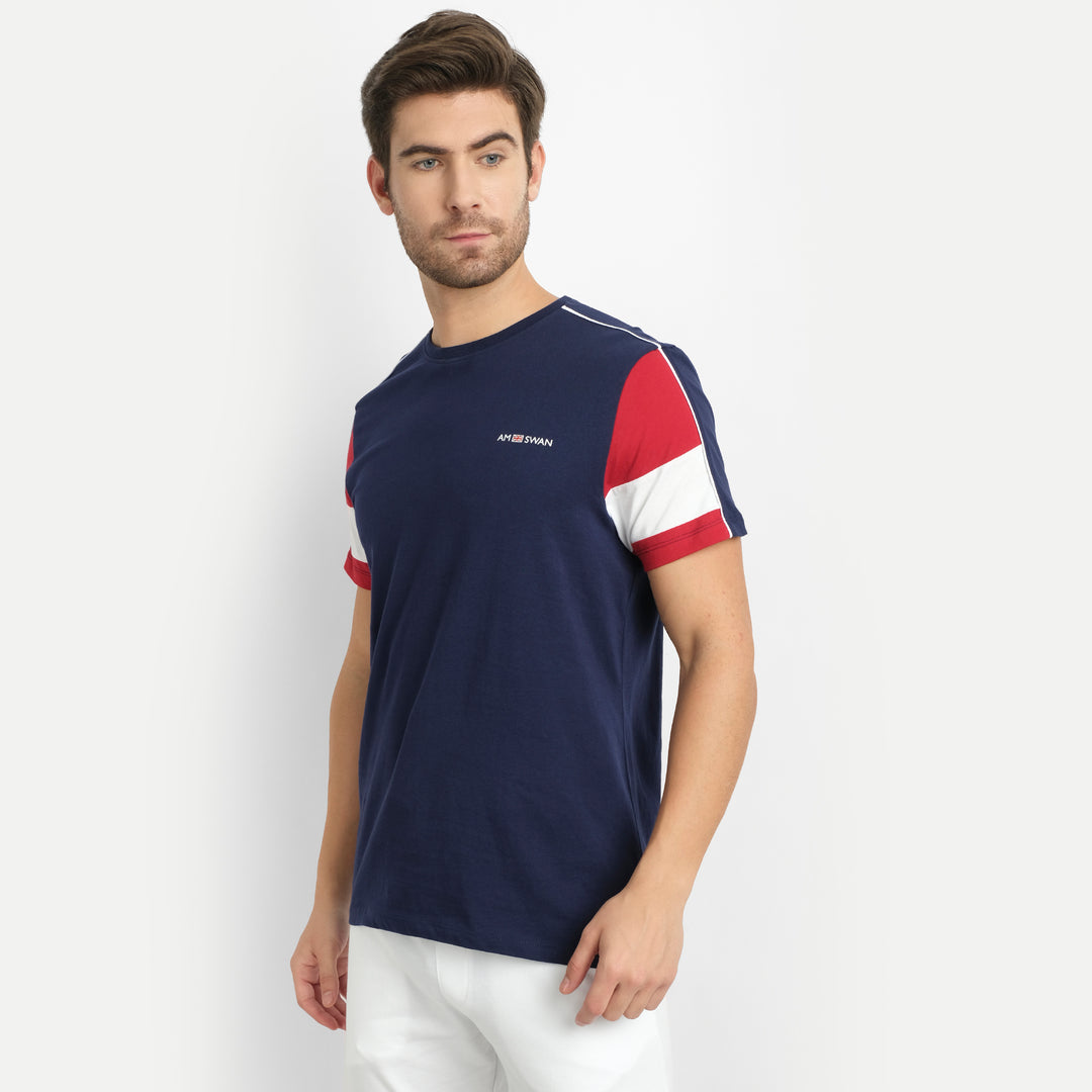 MENS PREMIUM COTTON COLOURBLOCK PRINTED HALF SLEEVE CREW NECK T-SHIRTS