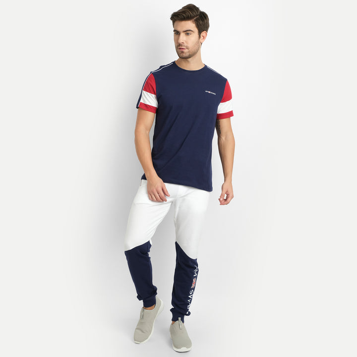 MENS PREMIUM COTTON COLOURBLOCK PRINTED HALF SLEEVE CREW NECK T-SHIRTS