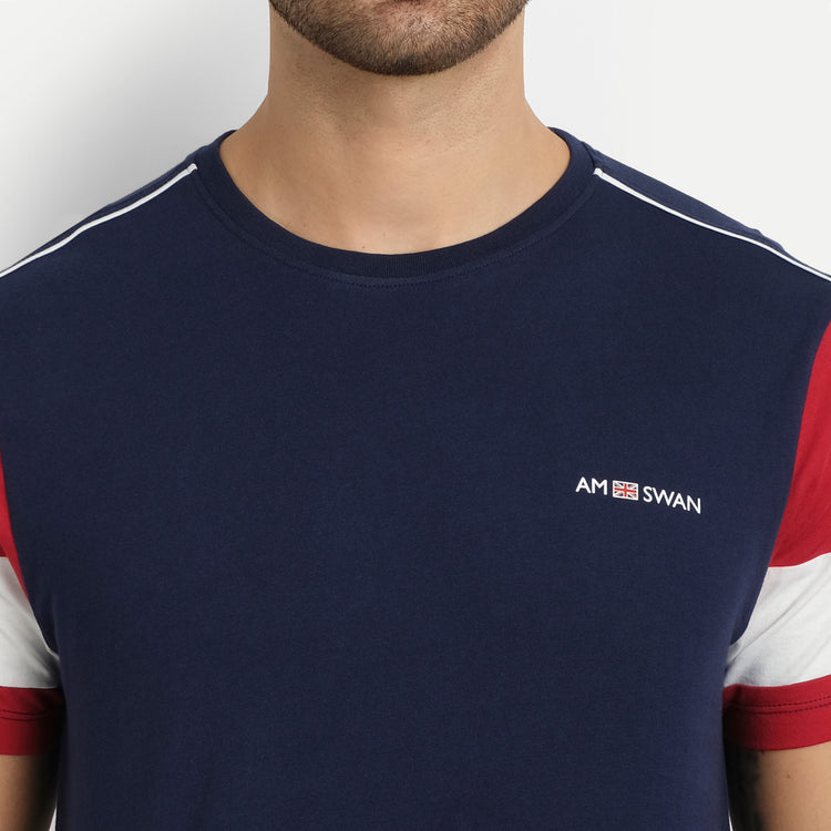 MENS PREMIUM COTTON COLOURBLOCK PRINTED HALF SLEEVE CREW NECK T-SHIRTS