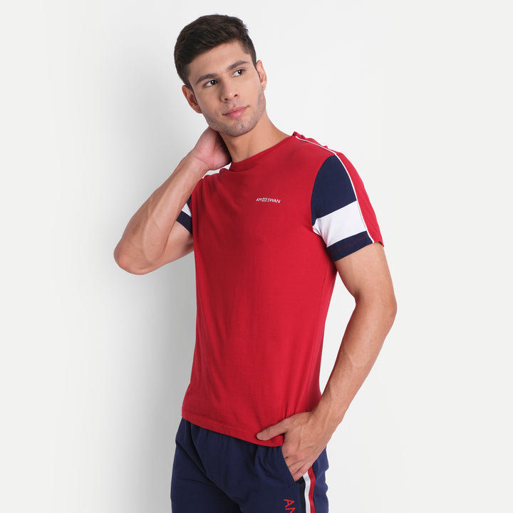 Mens Premium Cotton Colourblock Printed Half Sleeve Crew Neck T-Shirts