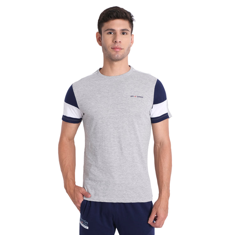 MENS PREMIUM COTTON COLOURBLOCK PRINTED HALF SLEEVE CREW NECK T-SHIRTS