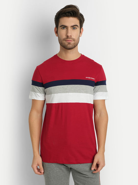 MENS PREMIUM COTTON COLOURBLOCK PRINTED HALF SLEEVE CREW NECK T-SHIRTS