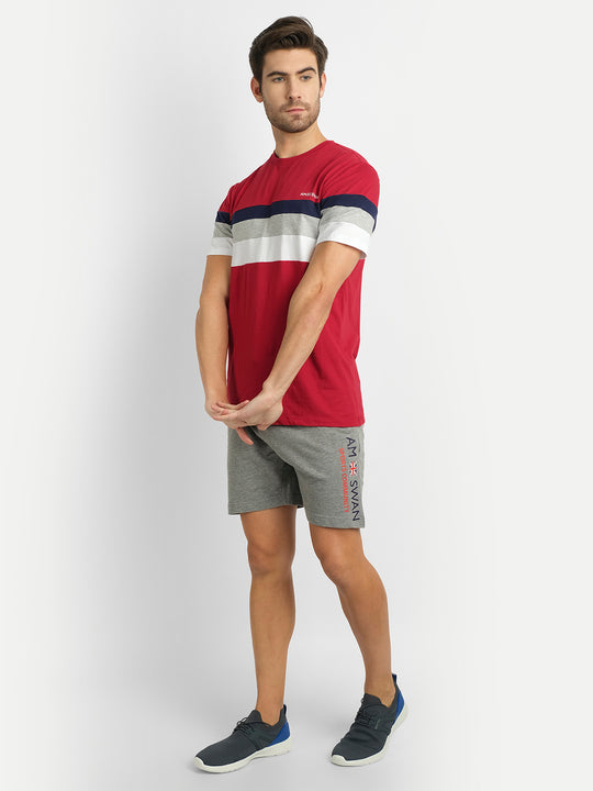 MENS PREMIUM COTTON COLOURBLOCK PRINTED HALF SLEEVE CREW NECK T-SHIRTS