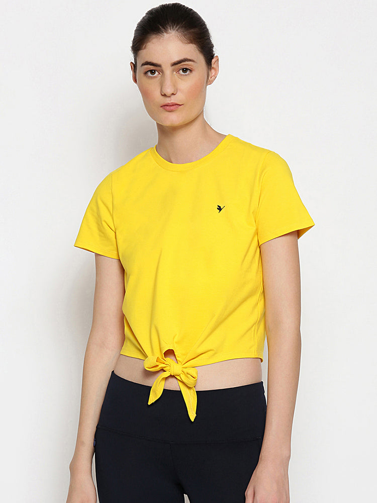 Womens Premium Cotton Lycra Smart Fit Knotted Half Sleeve Top