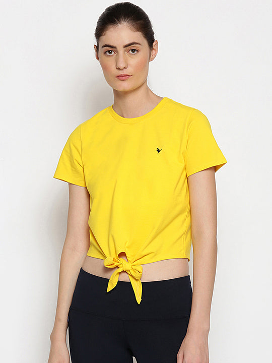 Womens Premium Cotton Lycra Smart Fit Knotted Half Sleeve Top