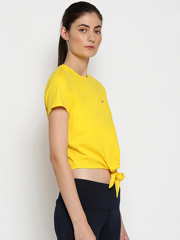 Womens Premium Cotton Lycra Smart Fit Knotted Half Sleeve Top