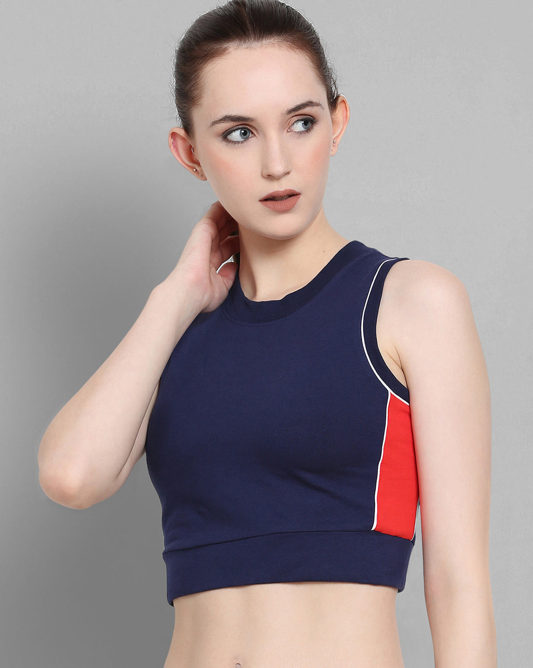 Womens Premium Cotton Lycra Smart Fit Sleeveless High Neck Top