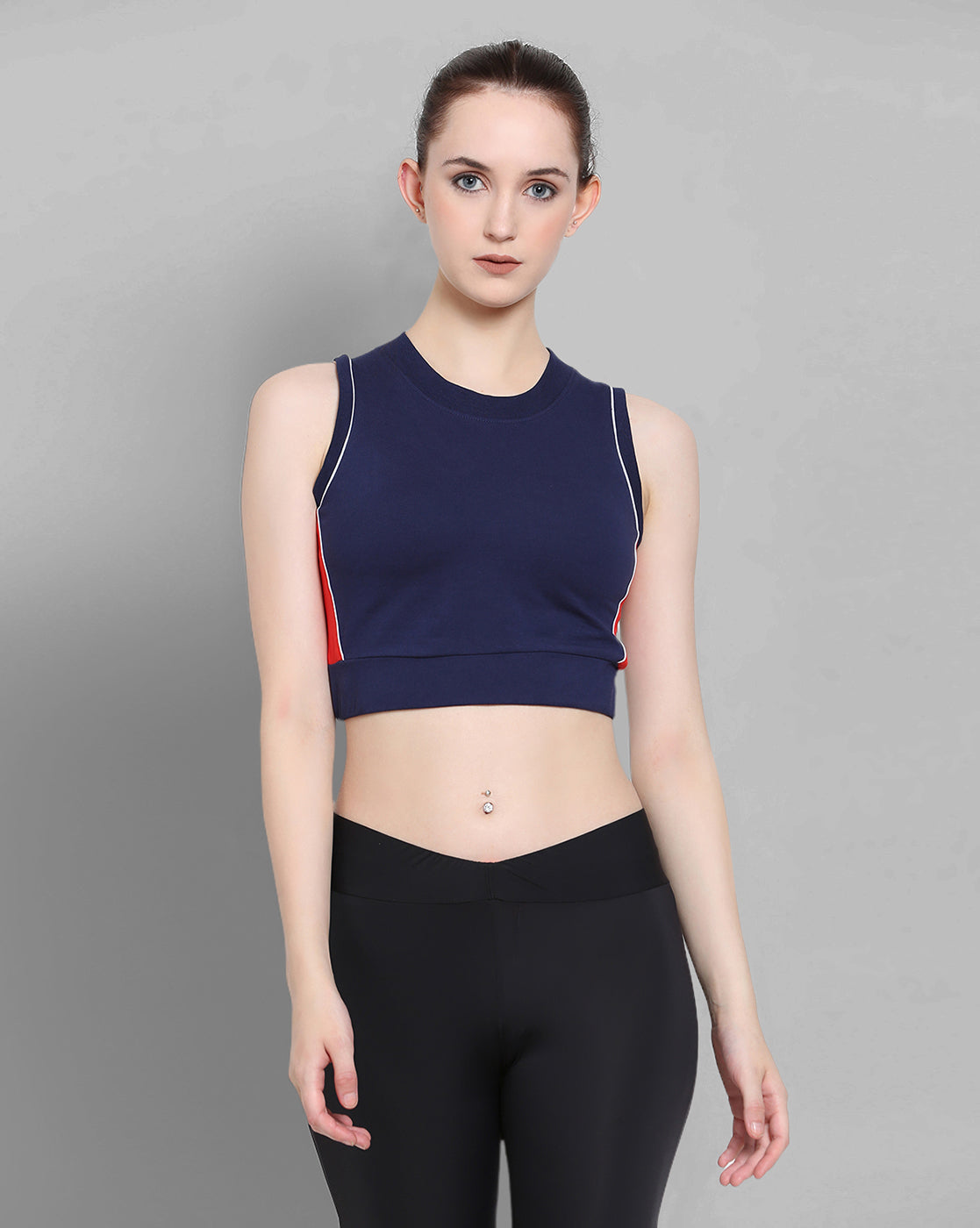 Womens Premium Cotton Lycra Smart Fit Sleeveless High Neck Top