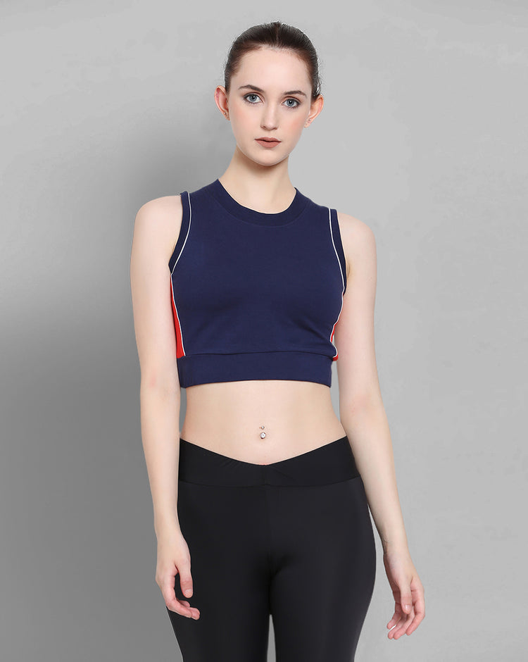 Womens Premium Cotton Lycra Smart Fit Sleeveless High Neck Top