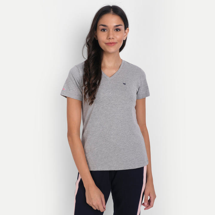 Women'S Premium Cotton Lycra Smart Fit Half Sleeve Solid V-Neck T-Shirts
