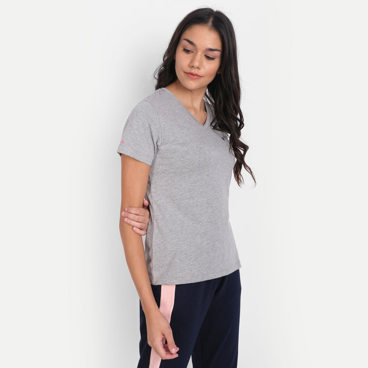 Women'S Premium Cotton Lycra Smart Fit Half Sleeve Solid V-Neck T-Shirts