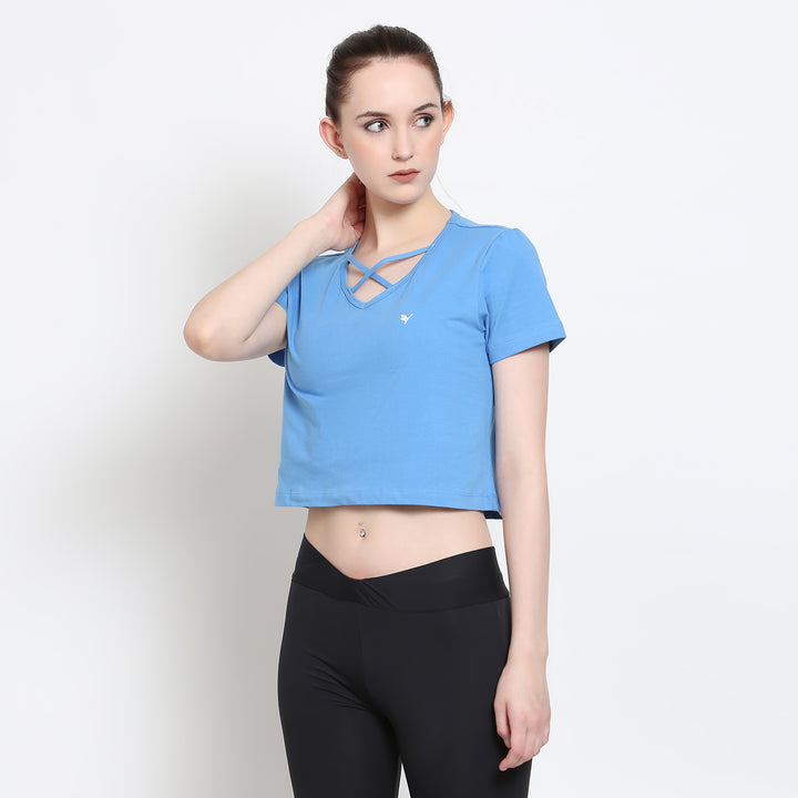 Women'S Premium Cotton Lycra Smart Fit Half Sleeve Solid V-Neck T-Shirts