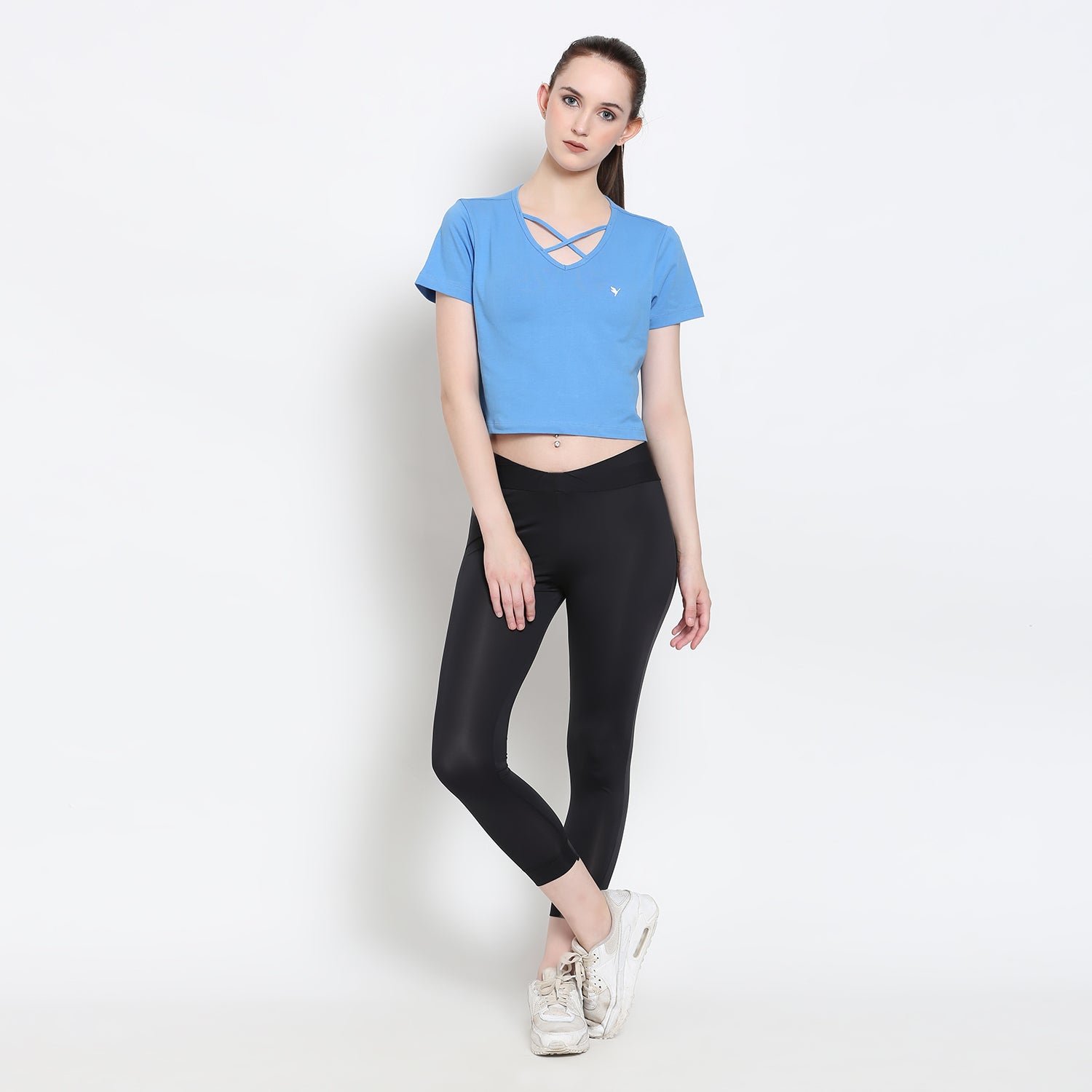 Women'S Premium Cotton Lycra Smart Fit Half Sleeve Solid V-Neck T-Shirts