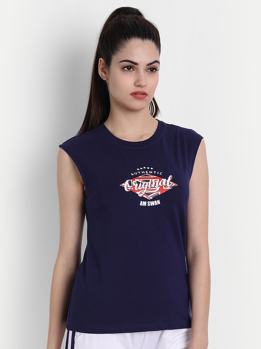 Women'S Premium Cotton Lycra Smart Fit Sleeveless Printed T-Shirts