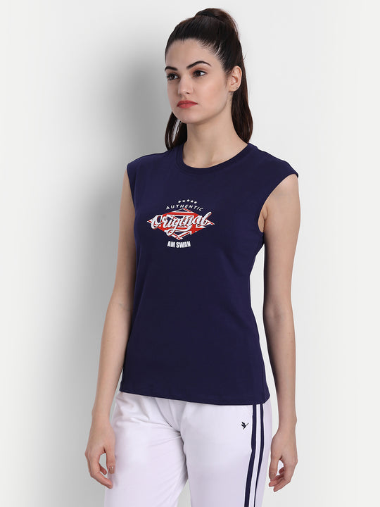 Women'S Premium Cotton Lycra Smart Fit Sleeveless Printed T-Shirts