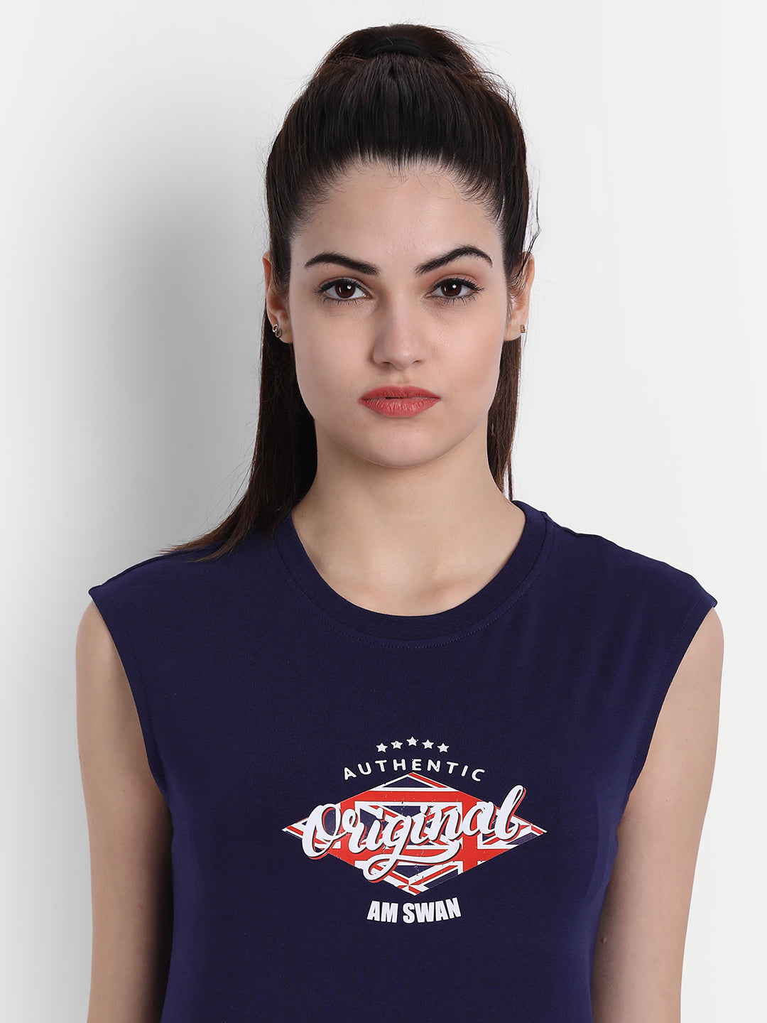 Women'S Premium Cotton Lycra Smart Fit Sleeveless Printed T-Shirts