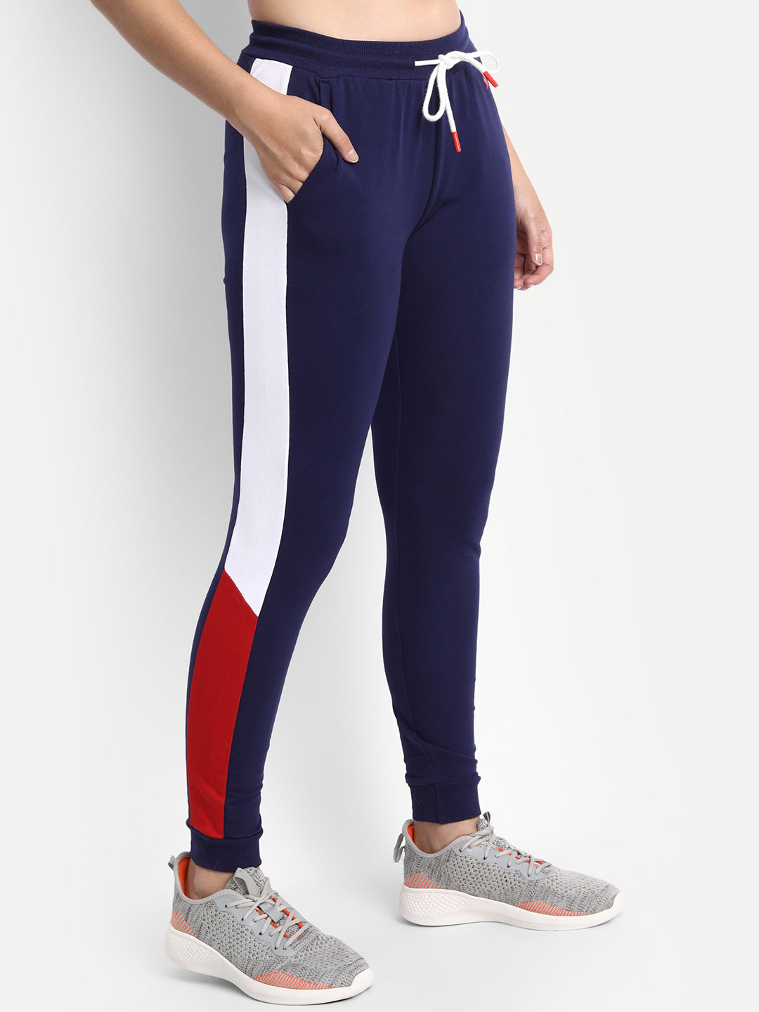 Womens Premium Cotton Printed Colourblocked Track Pants