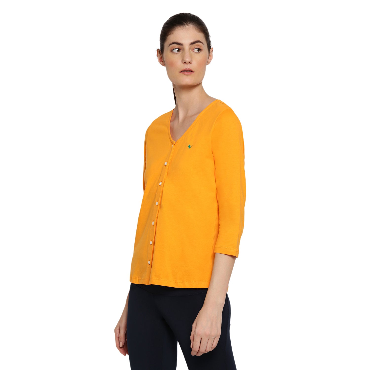 Womens Premium Cotton 3/4 Sleeve V- Neck Tops