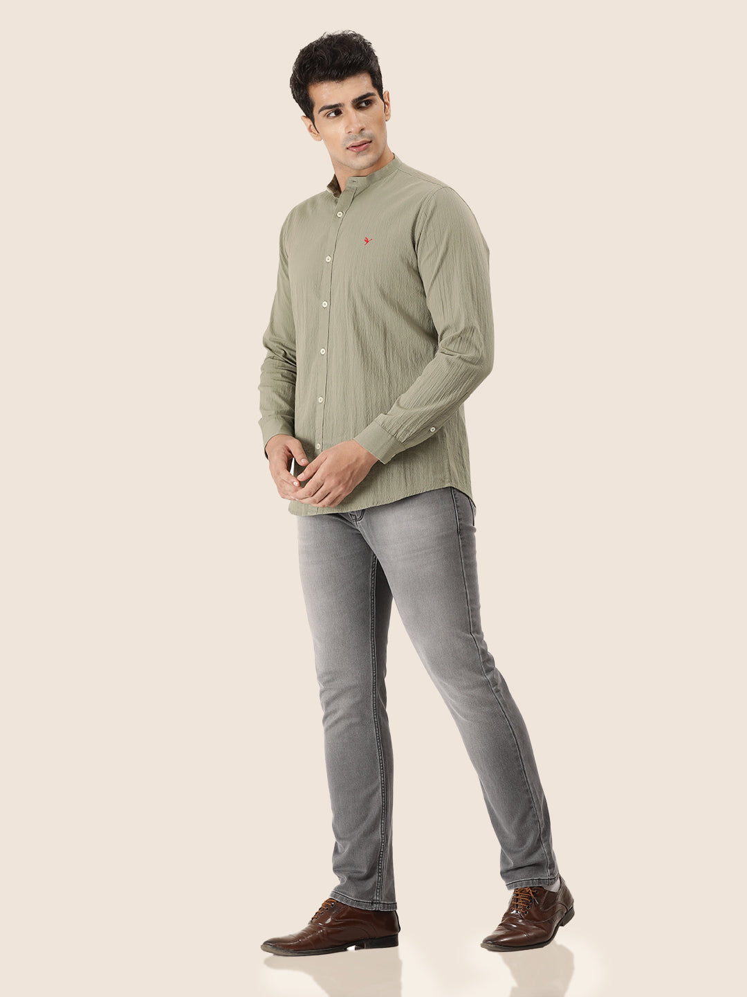 Premium Men'S Crinkle Cotton Shirt | Green