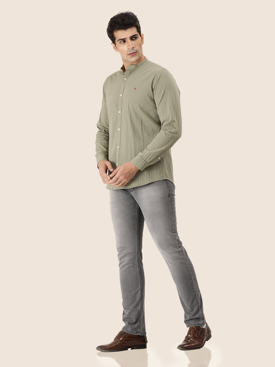Premium Men'S Crinkle Cotton Shirt | Green