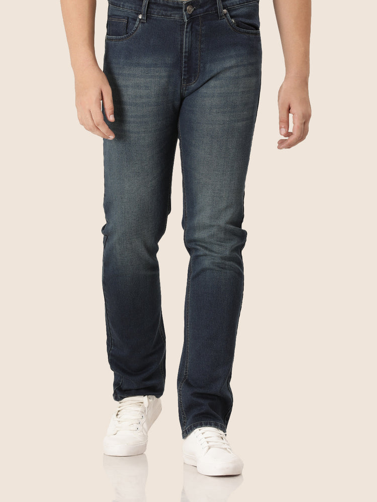 Amswan Premium Men'S Blue Dirty Wash Classic Fit Jeans