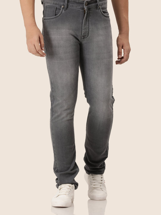 Amswan Premium Men'S Grey Dirty Wash Classic Fit Jeans