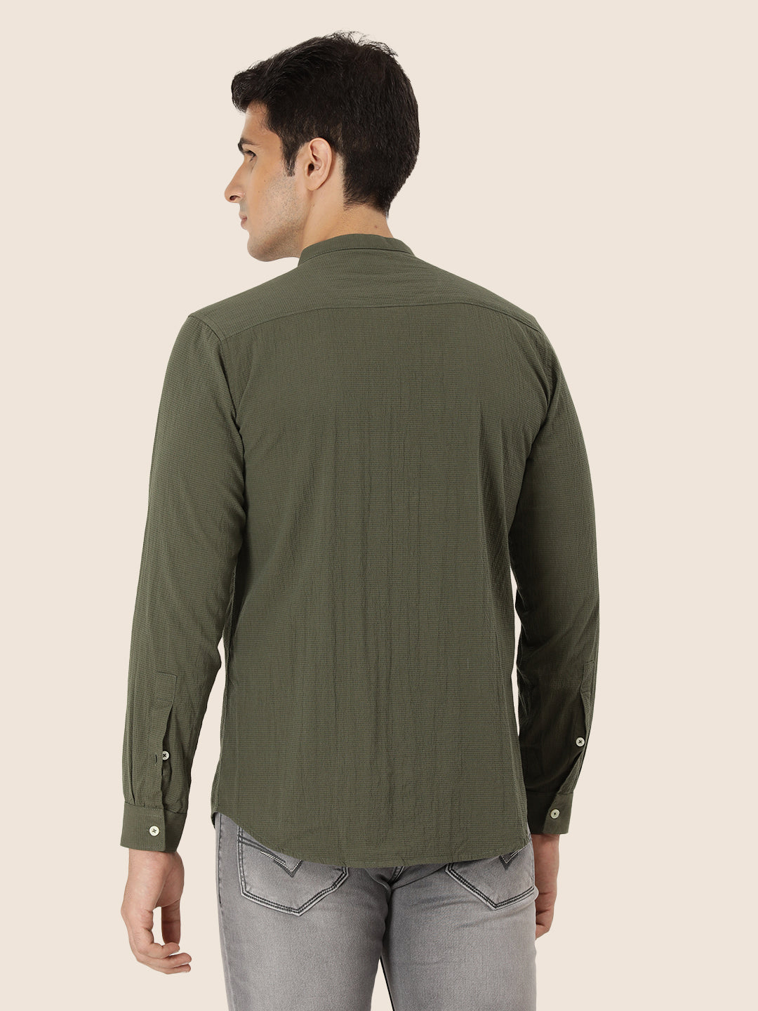 Premium Men'S Crinkle Cotton Shirt | Olive