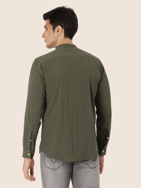 Premium Men'S Crinkle Cotton Shirt | Olive