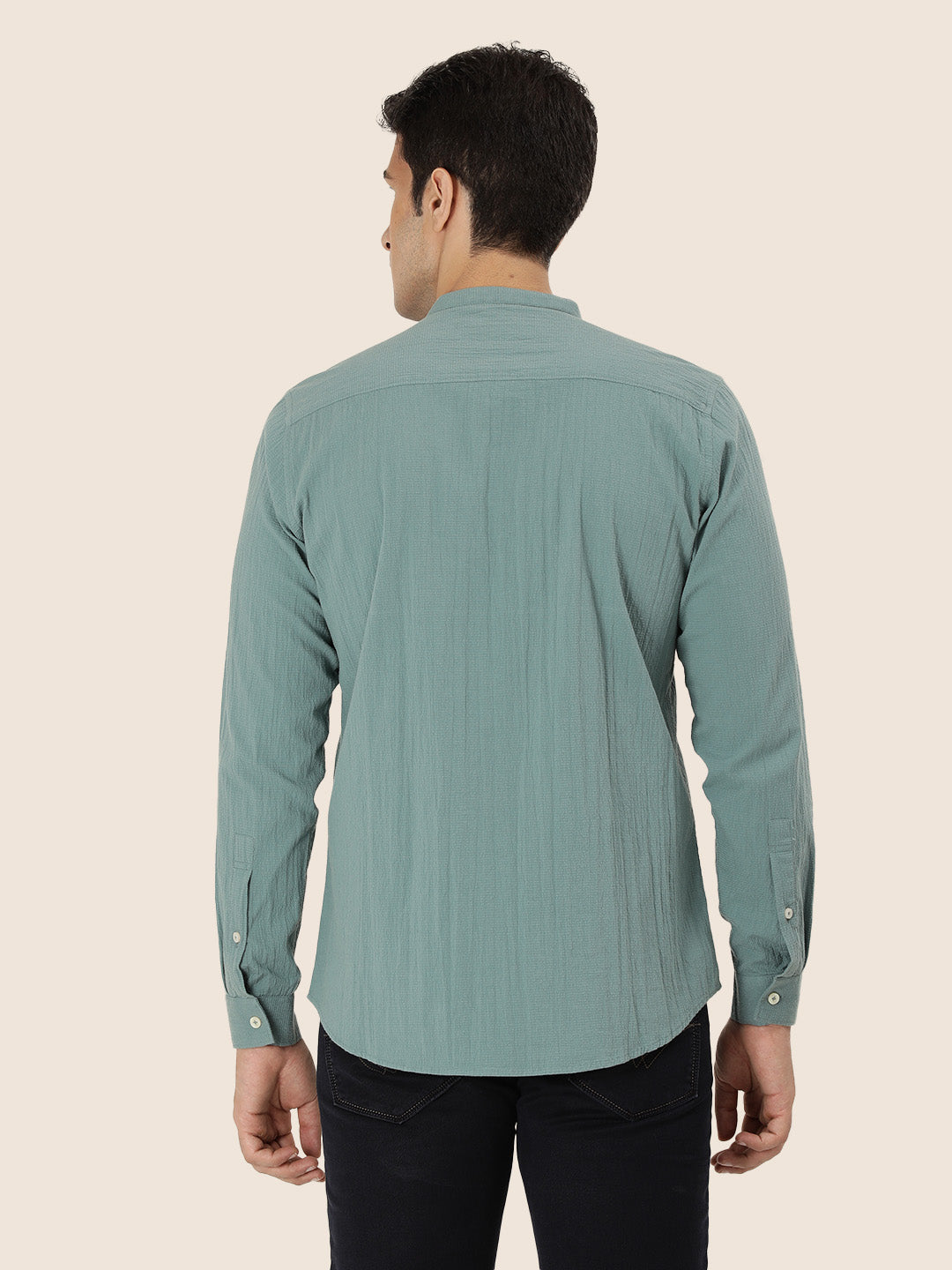 Premium Men'S Crinkle Cotton Shirt | Turquoise