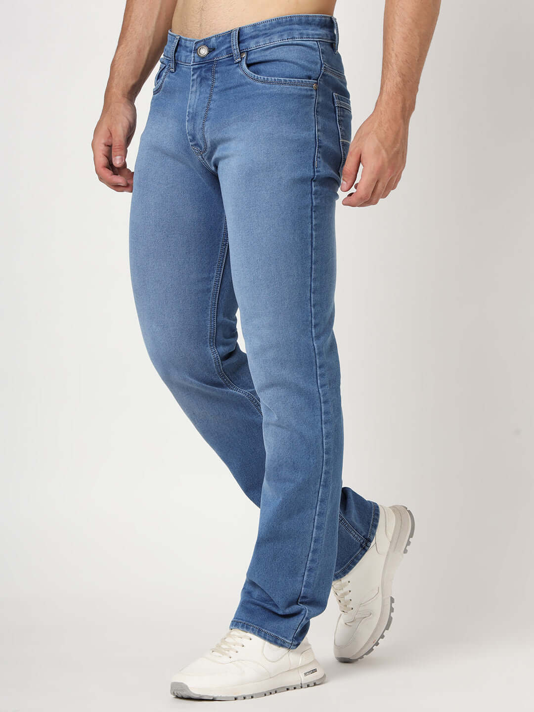 Premium Men'S Blue Medium Wash Relaxed Fit Jeans
