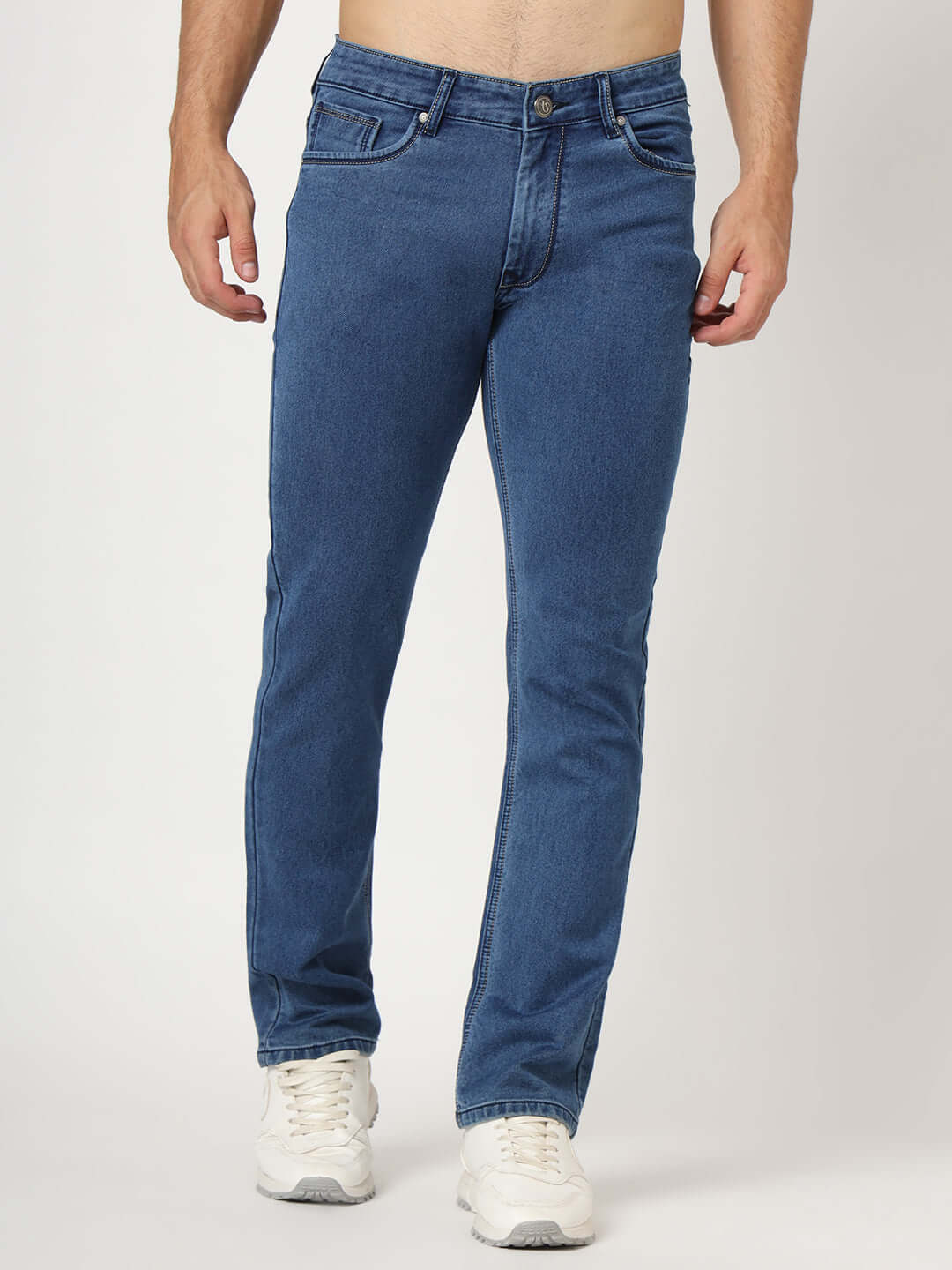 Premium Men'S Blue Mid Wash Relaxed Fit Jeans