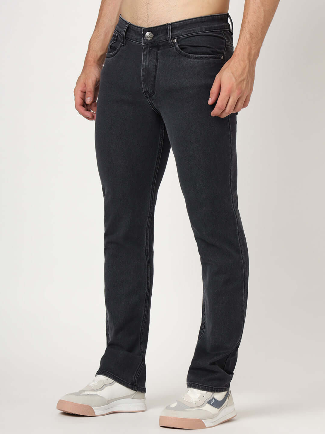 Premium Men'S Grey Dark Wash Relaxed Fit Jeans