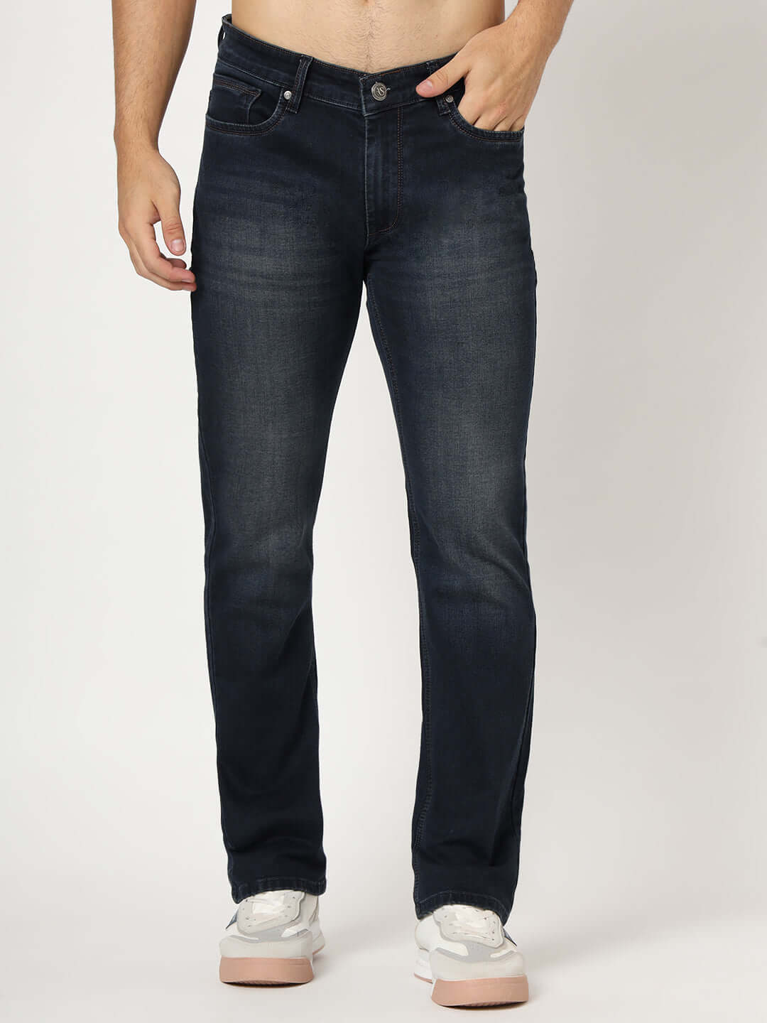 Premium Men'S Blue Dark Wash Relaxed Fit Jeans