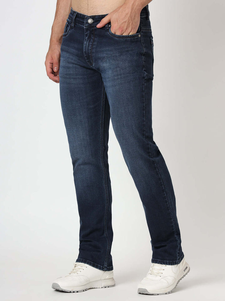Premium Men'S Blue Dark Wash Relaxed Fit Jeans