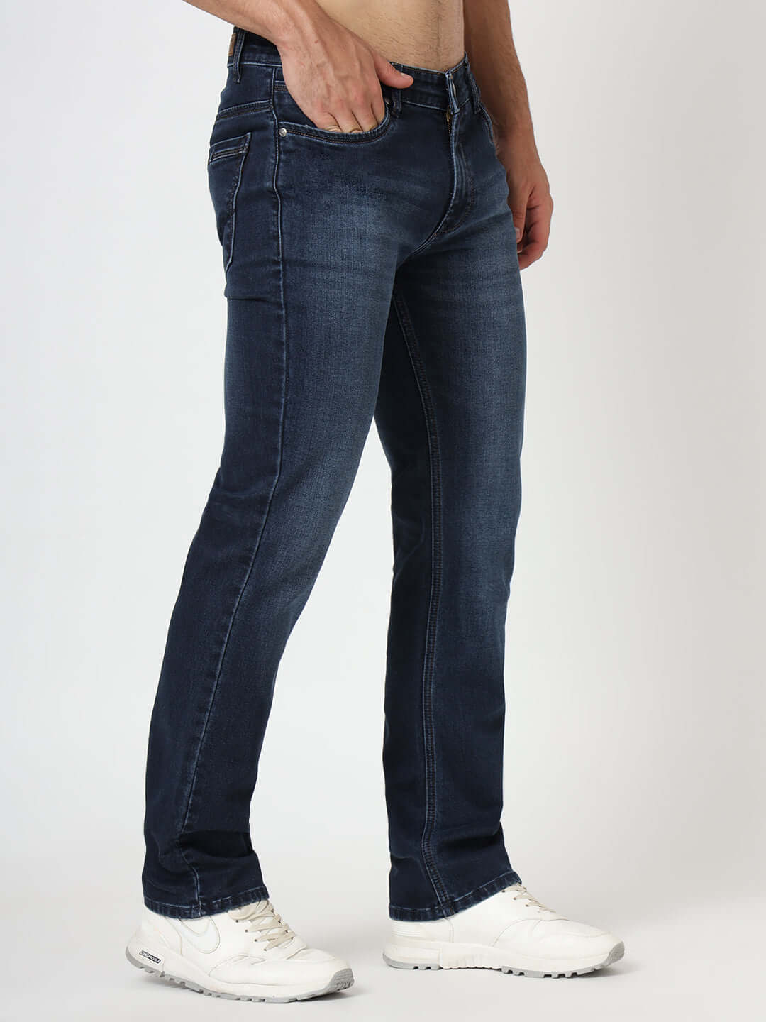 Premium Men'S Blue Dark Wash Relaxed Fit Jeans