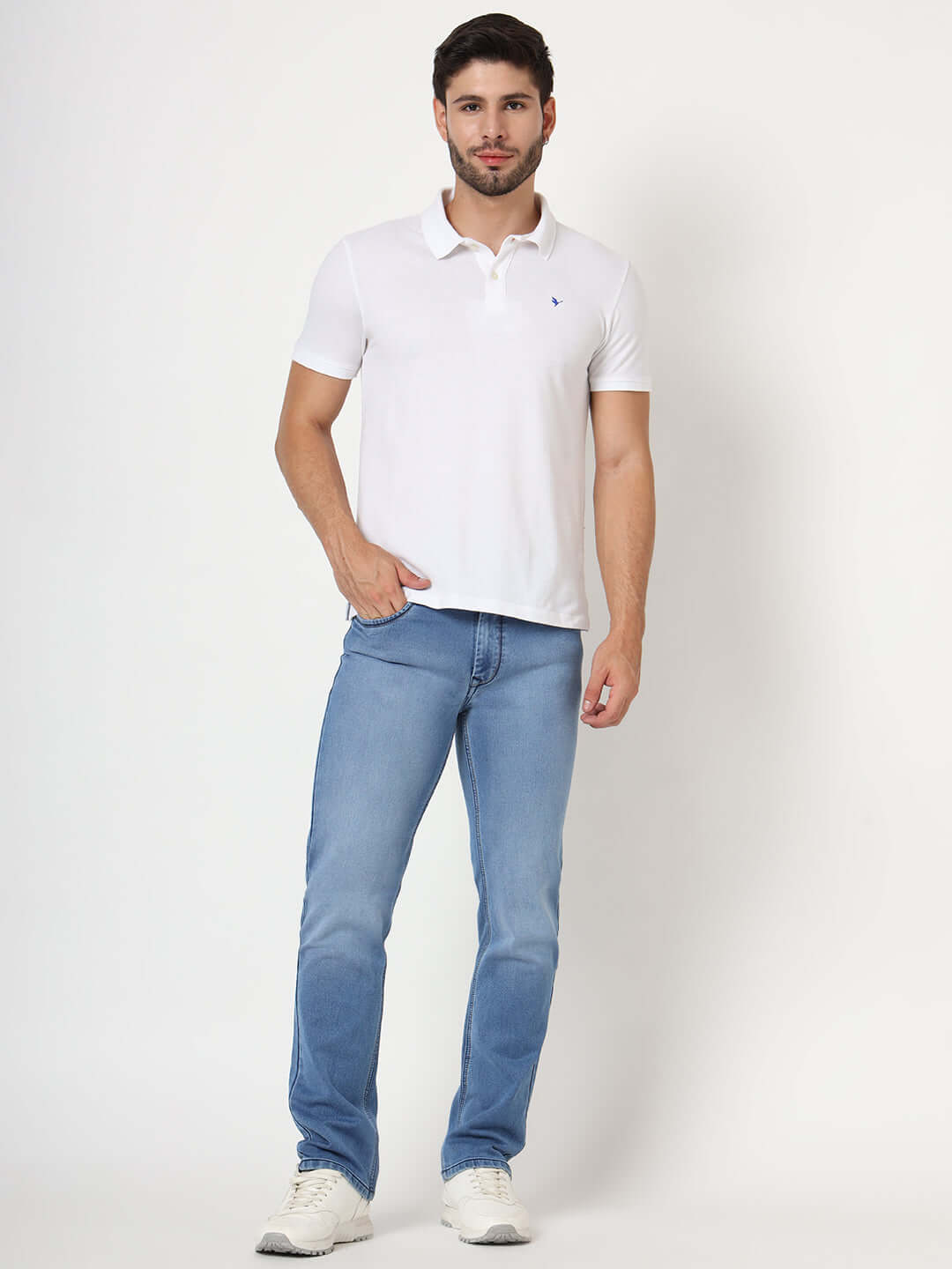 Premium Men'S Blue Mid Wash Relaxed Fit Jeans